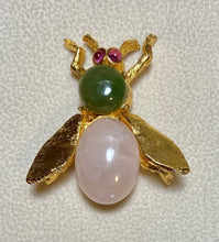 Load image into Gallery viewer, AUTHENTIC SWOBODA BEE BROOCH ~ ROSE QUARTZ, JADE, AMETHYST