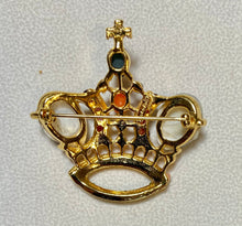 Load image into Gallery viewer, Authentic Swoboda Crown Brooch ~ Osmena pearl, Doublet Opal, Moonstone, Garnet, Peridot, Green Onyx