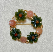 Load image into Gallery viewer, AUTHENTIC SWOBODA WREATH BROOCH ~ MOONSTONE, JADE