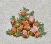Load image into Gallery viewer, AUTHENTIC SWOBODA FLOWER BROOCH ~ CORAL, AVENTURINE