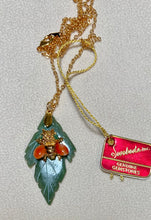 Load image into Gallery viewer, AUTHENTIC SWOBODA JADE LEAF AND BEE PENDANT ~ JADE, CORAL, PERIDOT EYES