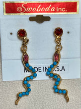 Load image into Gallery viewer, AUTHENTIC SWOBODA SNAKE EARRINGS ~ TURQUOISE, GARNET