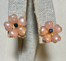Load image into Gallery viewer, AUTHENTIC SWOBODA EARRINGS ~ HEART SHAPED ROSE QUARTZ AND SAPPHIRE