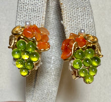 Load image into Gallery viewer, AUTHENTIC SWOBODA GRAPE EARRINGS ~ PERIDOT, CARNELIAN, PEARL