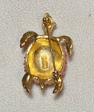Load image into Gallery viewer, AUTHENTIC SWOBODA TURTLE BROOCH ~ CORAL, EMERALD EYES