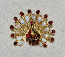 Load image into Gallery viewer, AUTHENTIC SWOBODA PEACOCK BROOCH ~ GENUINE OPAL, GARNET