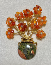 Load image into Gallery viewer, AUTHENTIC SWOBODA FLOWER VASE BROOCH  ~ CARNELIAN, PEARL AND JASPER
