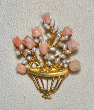 Load image into Gallery viewer, AUTHENTIC SWOBODA FLOWER BASKET BROOCH ~ CORAL, FRESH WATER PEARL
