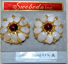 Load image into Gallery viewer, AUTHENTIC SWOBODA EARRINGS ~ Genuine Opal, Garnet ~ Clip-on.

