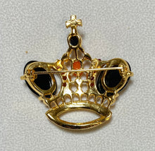 Load image into Gallery viewer, Authentic Swoboda Crown Brooch ~ Black Onyx, Doublet Opal, Moonstone, Garnet, Peridot, Green Onyx, Coral
