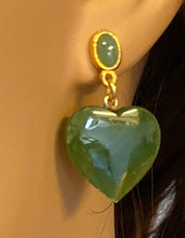 Load image into Gallery viewer, AUTHENTIC SWOBODA HEART SHAPED EARRINGS ~ JADE
