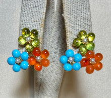 Load image into Gallery viewer, AUTHENTIC SWOBODA EARRINGS ~ PERIDOT, CARNELIAN, TURQUOISE AND PEARL
