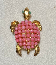 Load image into Gallery viewer, AUTHENTIC SWOBODA TURTLE BROOCH ~ CORAL, EMERALD EYES
