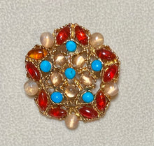Load image into Gallery viewer, AUTHENTIC SWOBODA FLOWER BROOCH ~ MOONSTONE, CARNELIAN, TURQUOISE
