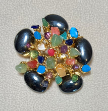 Load image into Gallery viewer, AUTHENTIC SWOBODA FLOWER BROOCH ~ HEMATITE, MULTI-STONE
