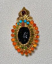 Load image into Gallery viewer, Authentic Swoboda Blackamoor Brooch ~ Carnelian, Peridot, Turquoise, Garnet, Ruby
