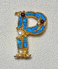 Load image into Gallery viewer, Authentic Swoboda "P" Initial Brooch ~ Howlite, Garnet, Fresh Water Pearl
