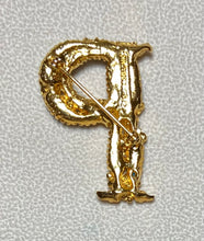 Load image into Gallery viewer, Authentic Swoboda "P" Initial Brooch ~ Coral, Peridot, Fresh Water Pearl
