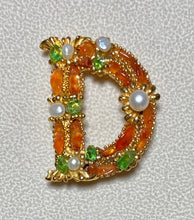 Load image into Gallery viewer, Authentic Swoboda "D" Initial Brooch ~ Peridot, Carnelian, Fresh Water Pearl
