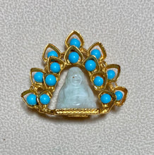 Load image into Gallery viewer, Authentic Swoboda Buddha Brooch ~ Turquoise and Jadeite Buddha
