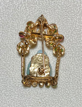 Load image into Gallery viewer, Authentic Swoboda Buddha Brooch ~ Peridot, Garnet, Pearl and Jadeite Buddha
