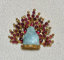 Load image into Gallery viewer, Authentic Swoboda Buddha Brooch ~ Garnet and Jadeite Buddha
