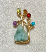 Load image into Gallery viewer, Authentic Swoboda Buddha Brooch ~ Peridot, Garnet, Amethyst, Turquoise and Jadeite Buddha
