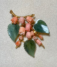 Load image into Gallery viewer, AUTHENTIC SWOBODA FLOWER BROOCH ~ JADE, CORAL
