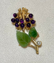 Load image into Gallery viewer, AUTHENTIC SWOBODA FLOWER BROOCH ~ JADE, AMETHYST, PEARL
