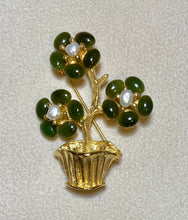 Load image into Gallery viewer, AUTHENTIC SWOBODA FLOWER POT BROOCH ~ JADE, PEARL
