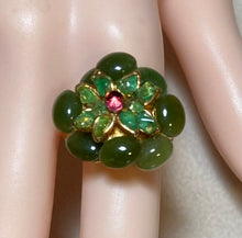 Load image into Gallery viewer, AUTHENTIC SWOBODA RING  ~ Jade, Peridot, Ruby
