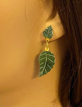 Load image into Gallery viewer, AUTHENTIC SWOBODA EARRINGS ~ JADE LEAVES ~ PIERCED
