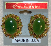 Load image into Gallery viewer, AUTHENTIC SWOBODA EARRINGS ~ JADE, PERIDOT ~ CLIP-ON
