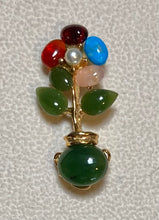 Load image into Gallery viewer, AUTHENTIC SWOBODA FLOWER VASE BROOCH ~ JADE, MULTI-STONE
