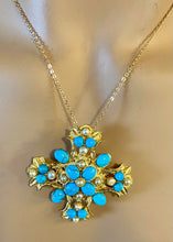 Load image into Gallery viewer, Authentic Swoboda Cross Pendant ~ TURQUOISE, PEARL
