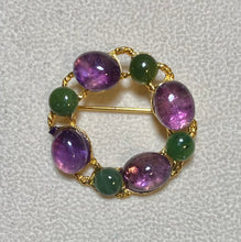 Load image into Gallery viewer, AUTHENTIC SWOBODA WREATH FLOWER BROOCH ~ AMETHYST, JADE
