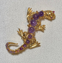 Load image into Gallery viewer, AUTHENTIC SWOBODA IGUANA BROOCH ~ AMETHYST, RUBY EYES

