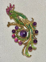 Load image into Gallery viewer, AUTHENTIC SWOBODA COCKATOO BROOCH ~ AMETHYST, PERIDOT, RUBY
