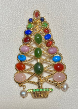 Load image into Gallery viewer, Authentic Swoboda Christmas Tree Brooch ~ Multi-stone, Peridot, Jade, Pearl
