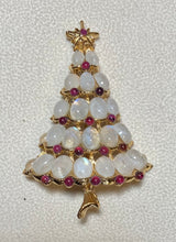 Load image into Gallery viewer, Authentic Swoboda Christmas Tree Brooch ~ Rainbow Moonstone, Garnet, Ruby
