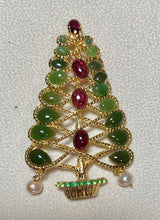 Load image into Gallery viewer, Authentic Swoboda Christmas Tree Brooch ~ Jade, Garnet, Pearl
