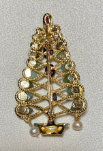 Load image into Gallery viewer, Authentic Swoboda Christmas Tree Brooch ~ Jade, Garnet, Pearl
