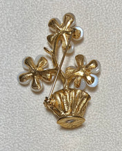 Load image into Gallery viewer, AUTHENTIC SWOBODA FLOWER POT  BROOCH ~ MOONSTONE, RUBY
