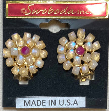 Load image into Gallery viewer, AUTHENTIC SWOBODA EARRINGS ~ Genuine Moonstone, Ruby ~ Clip-on
