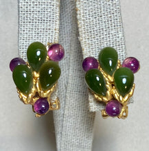 Load image into Gallery viewer, AUTHENTIC SWOBODA EARRINGS ~ JADE, AMETHYST ~ CLIP-ON
