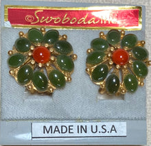 Load image into Gallery viewer, AUTHENTIC SWOBODA EARRINGS ~ JADE, CARNELIAN ~ CLIP-ON
