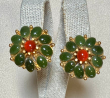Load image into Gallery viewer, AUTHENTIC SWOBODA EARRINGS ~ JADE, CARNELIAN ~ CLIP-ON
