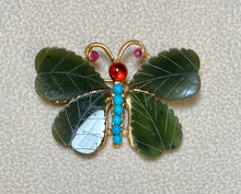 Load image into Gallery viewer, AUTHENTIC SWOBODA BUTTERFLY BROOCH ~ Jade, Turquolite, Garnet ~ LAST ONE
