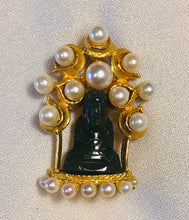 Load image into Gallery viewer, Authentic Swoboda Buddha Brooch ~ Pearl and Nephrite Buddha
