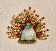 Load image into Gallery viewer, Authentic Swoboda Buddha Brooch ~ Coral, Pearl, Carnelian and Jadeite Buddha
